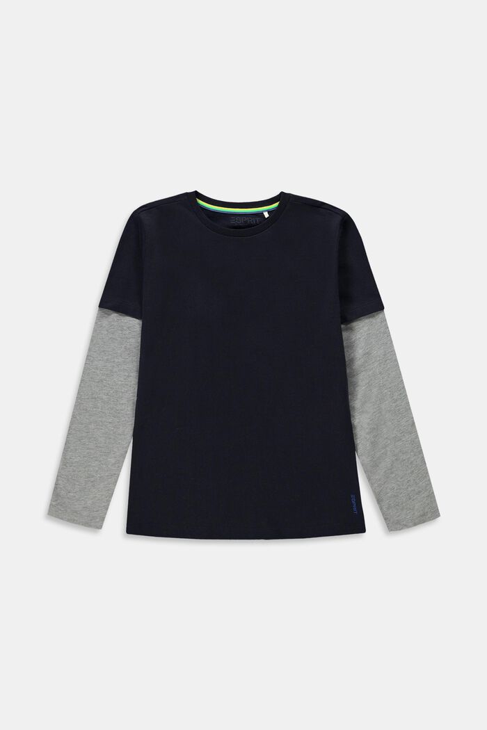 Long-sleeved top with contrasting sleeves, NAVY, detail image number 0