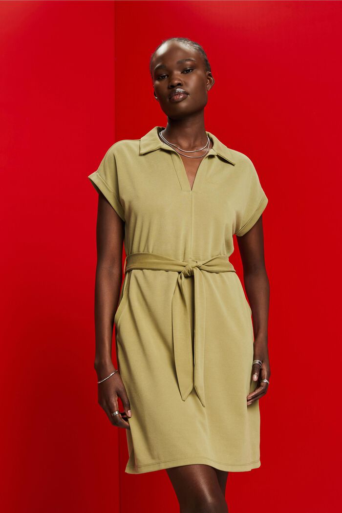 Knitted dress with a tie belt, TENCEL™, PISTACHIO GREEN, detail image number 0