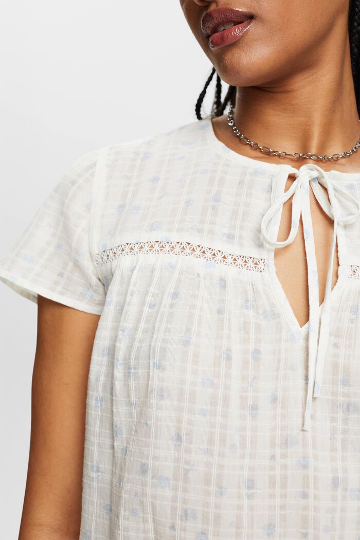 Short-sleeved cotton blouse with all-over pattern, OFF WHITE, detail image number 2