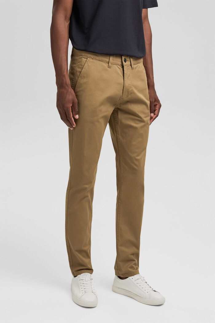 Stretch chinos, organic cotton, CAMEL, detail image number 0