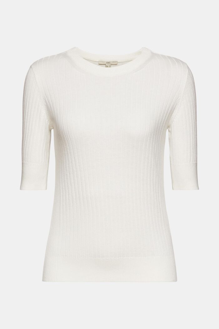 Short-sleeved ribbed sweater, OFF WHITE, detail image number 6