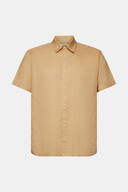 Linen and cotton blend short-sleeved shirt