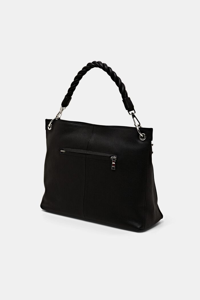 Leather shoulder bag with detachable handle, BLACK, detail image number 2