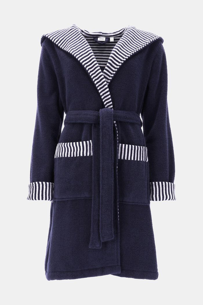 Terry cloth bathrobe with striped lining, NAVY BLUE, detail image number 0