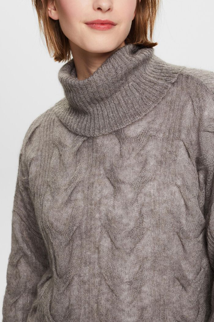 Cable-Knit Mohair-Blend Turtleneck, BROWN GREY, detail image number 2