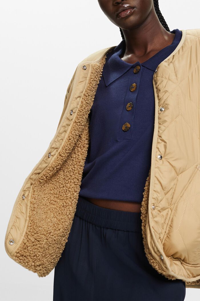 ESPRIT - Recycled: quilted jacket with teddy lining at our online shop
