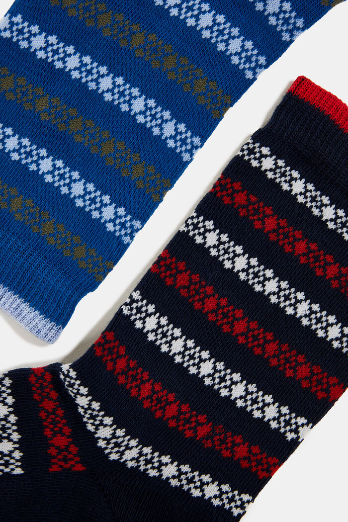 Double pack of socks with a striped pattern, BLUE/NAVY, detail image number 1