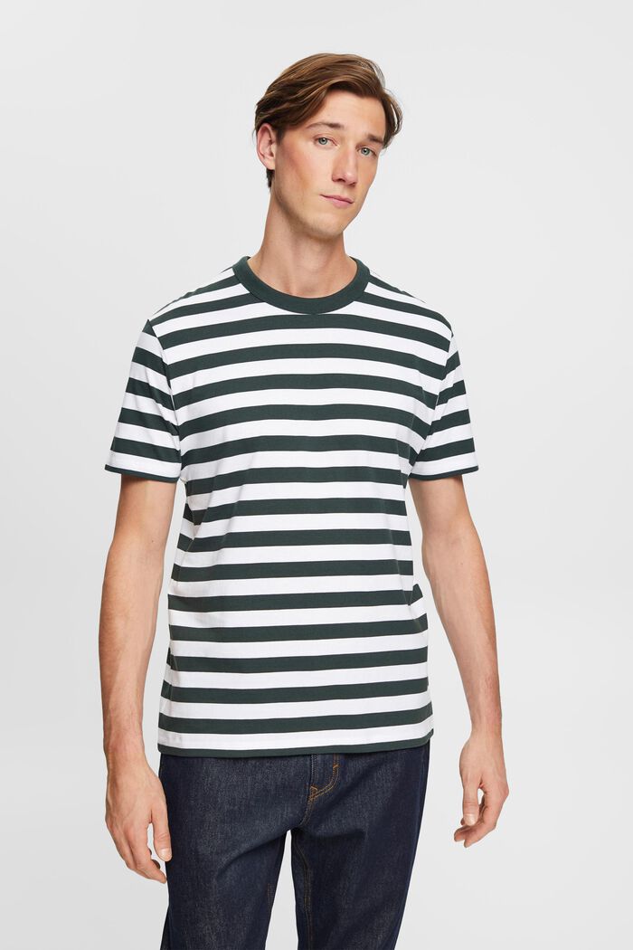 Striped crewneck T-shirt, DARK TEAL GREEN, detail image number 0