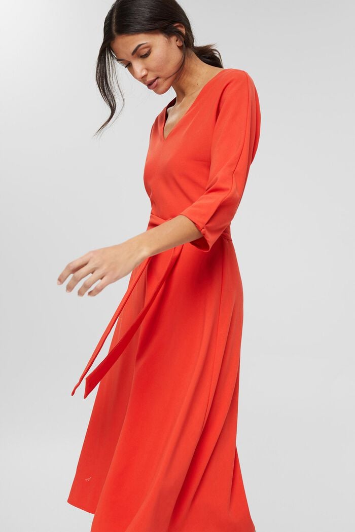 Recycled: midi dress with a tie-around belt, ORANGE RED, detail image number 5