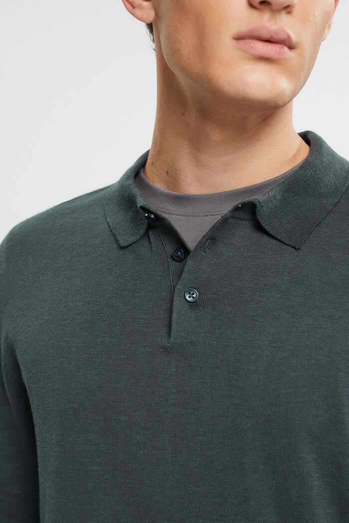 Containing TENCEL™: long sleeve polo shirt, DARK TEAL GREEN, detail image number 0