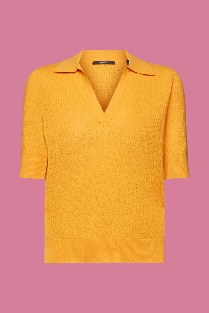 Pointelle polo jumper, silk blend, SUNFLOWER YELLOW, detail image number 6