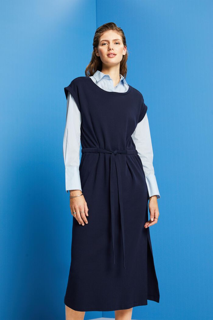 Jersey midi dress with a tie belt, NAVY, detail image number 0