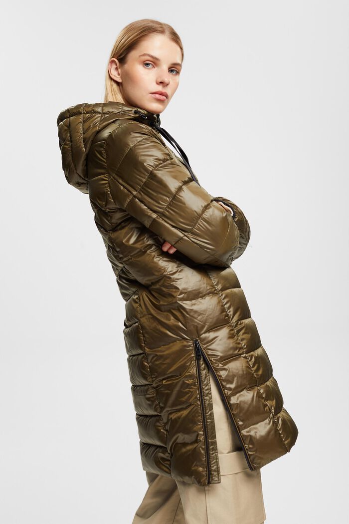 Quilted coat with detachable drawstring hood, DARK KHAKI, detail image number 4