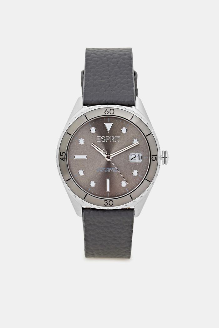 Stainless-steel watch with a leather strap