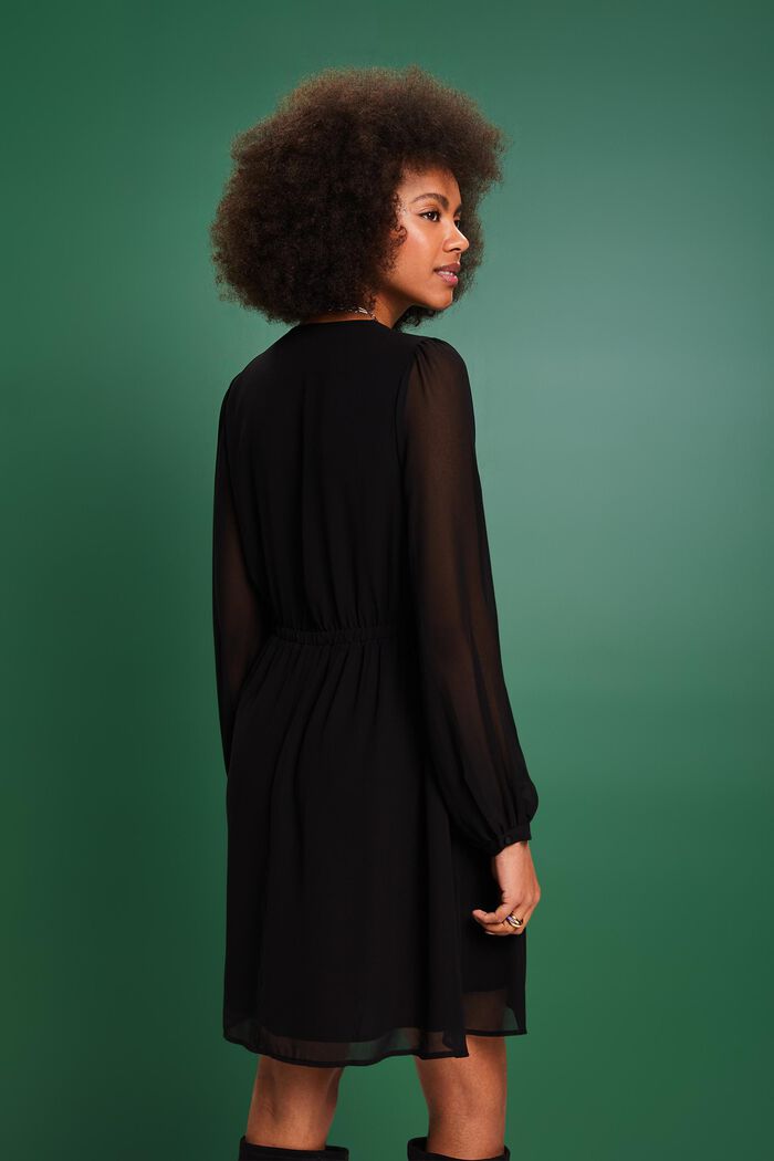 Chiffon V-Neck Mini Dress, BLACK, detail image number 2