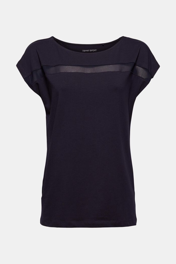 Active organic cotton top with mesh inserts, NAVY, overview