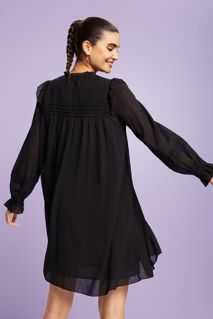 Crêpe Chiffon Mini Dress, BLACK, detail image number 3