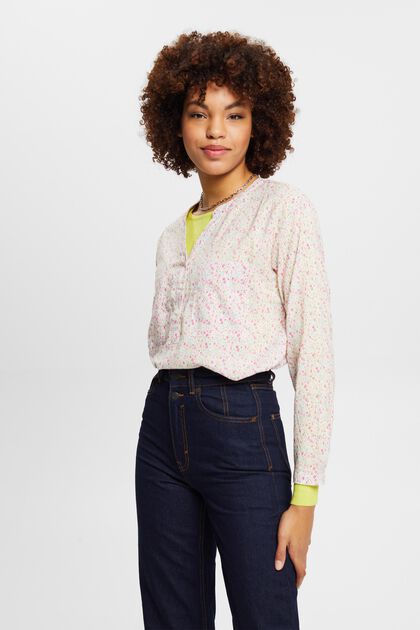 Floral V-neck blouse with buttons