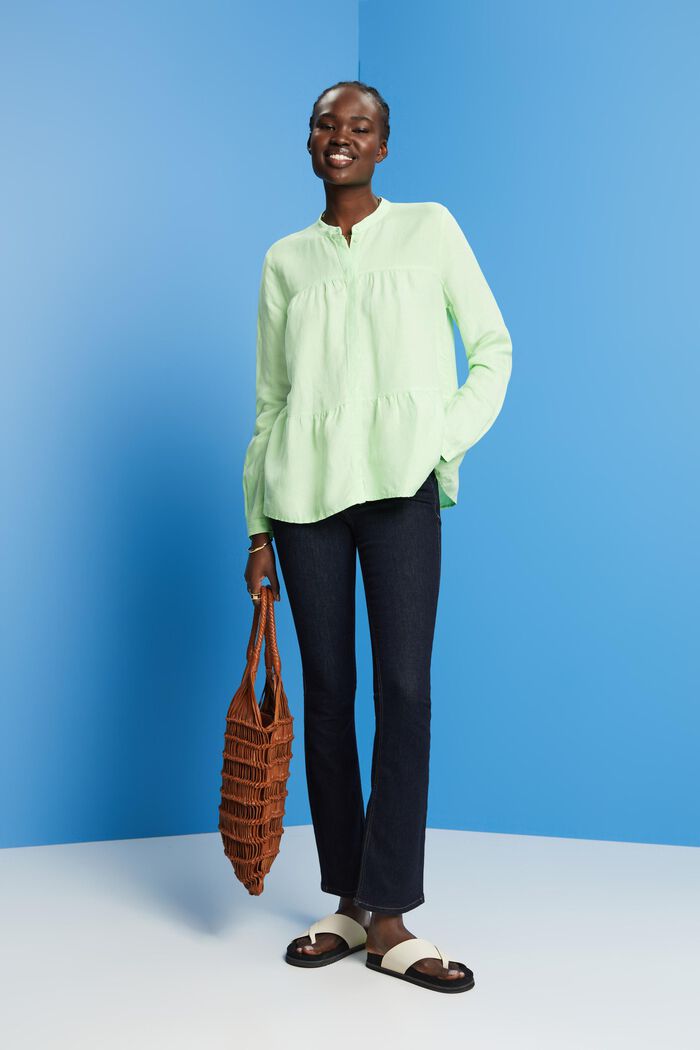 Linen blend blouse, CITRUS GREEN, detail image number 1