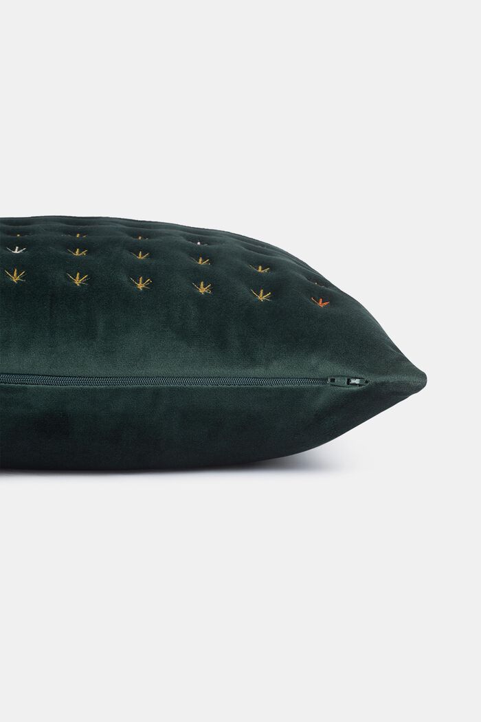 Velvet cushion cover with embroidery, GREEN, detail image number 3