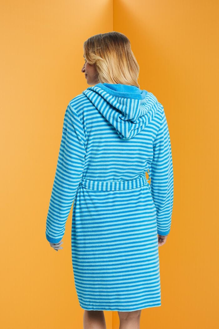 Striped terry cloth bathrobe with hood, TURQUOISE, detail image number 3