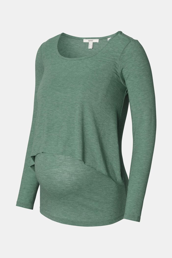 Made of recycled material: long sleeve top in a layered look, VINYARD GREEN, overview