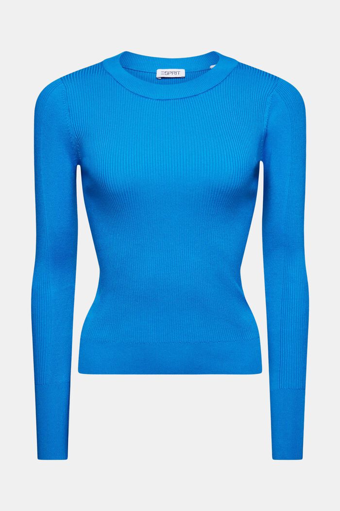 Rib-Knit Crewneck  Sweater, BLUE, detail image number 6