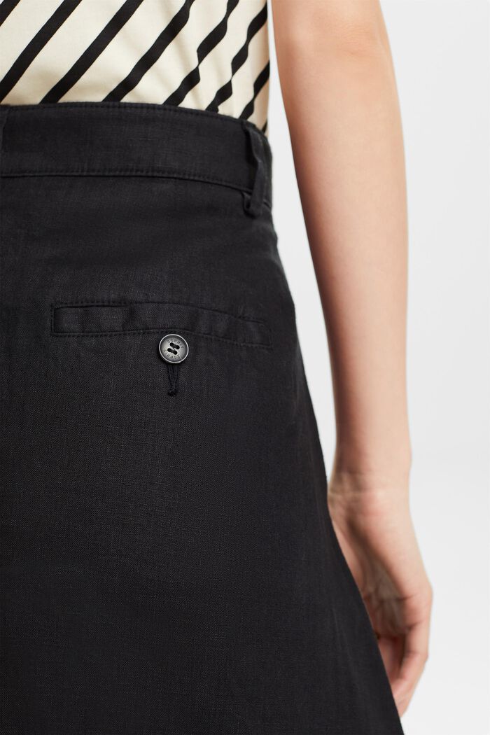 Linen A-Line Midi Skirt, BLACK, detail image number 3