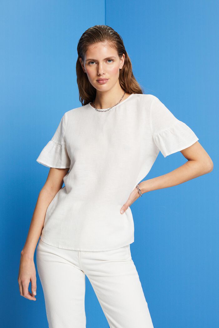 Short sleeve blouse, cotton-linen blend, OFF WHITE, detail image number 0