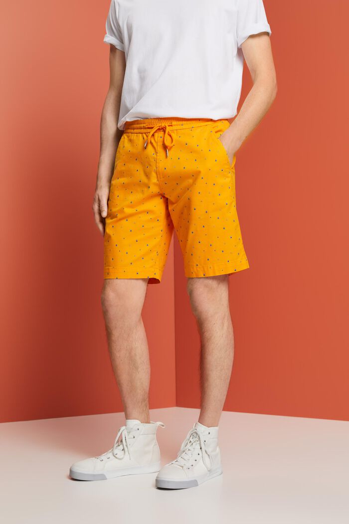 Patterned pull-on shorts, stretch cotton, BRIGHT ORANGE, detail image number 0