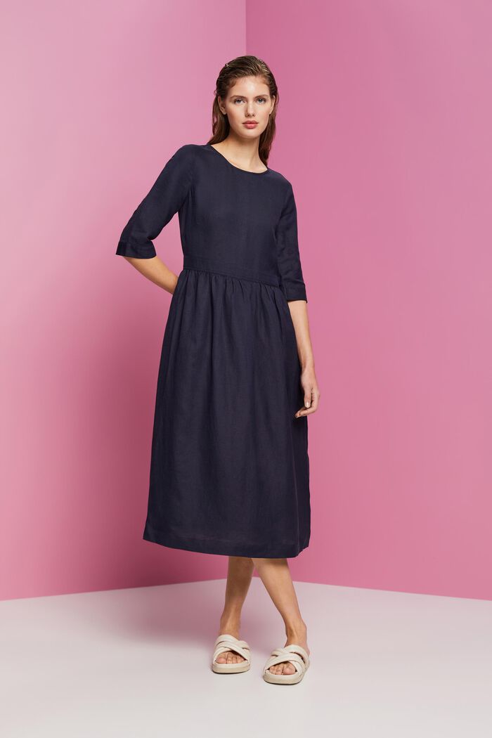 Blended linen and viscose woven midi dress, NAVY, detail image number 4