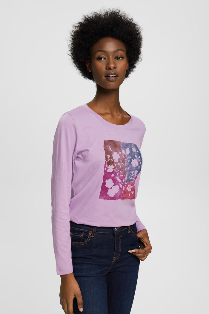 Long-sleeved top with chest print, LILAC, detail image number 0