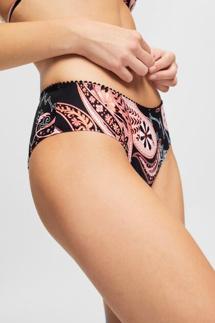 Made of recycled material: bikini shorts with a paisley print, BLACK, overview