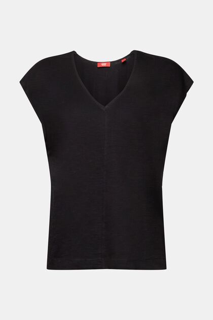 V-neck T-shirt with decorative stitch, 100% cotton