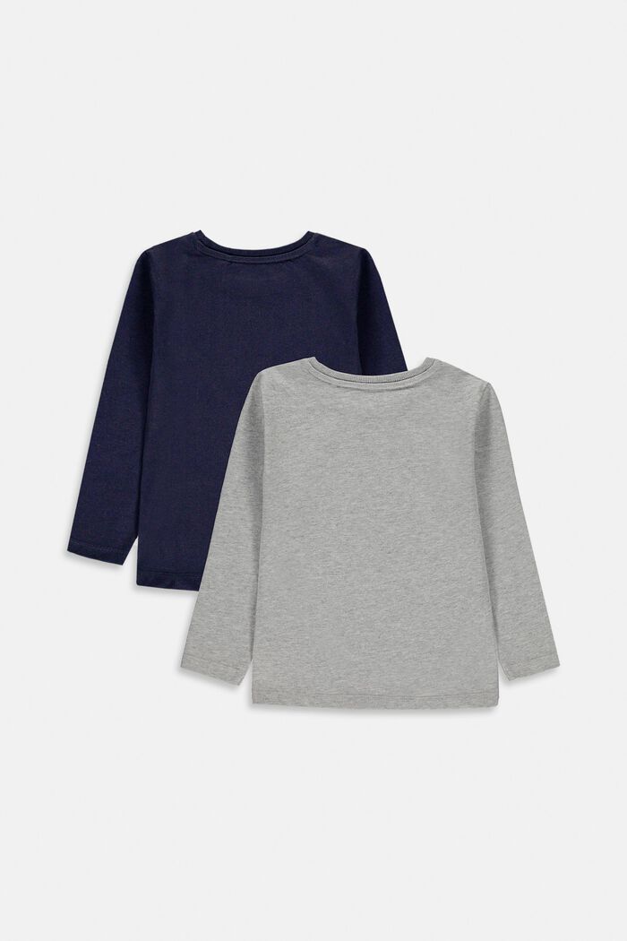 Double pack of long sleeve tops in 100% cotton, NAVY, detail image number 1
