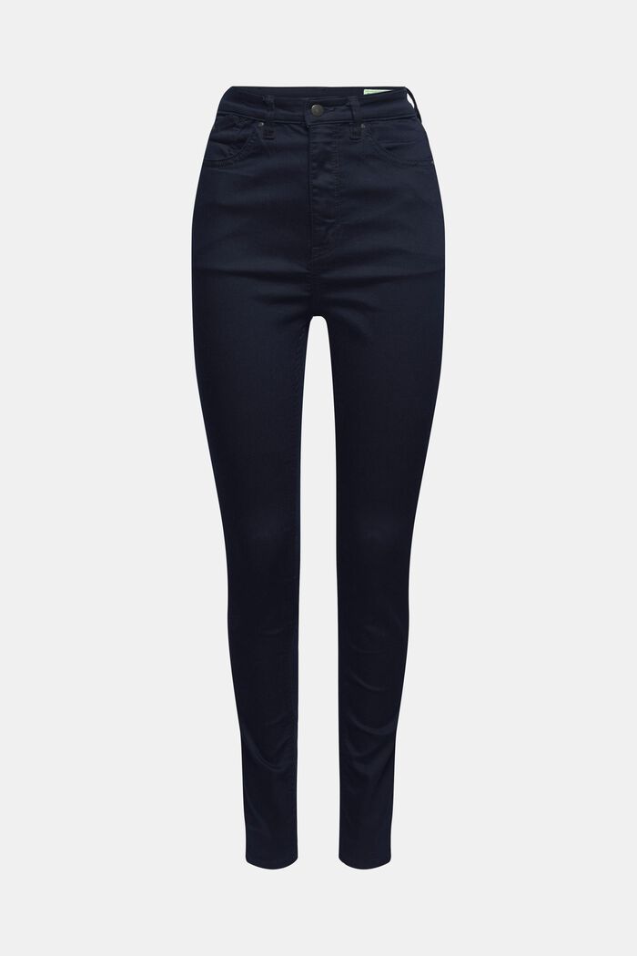 High-waisted jeans made of blended organic cotton, BLUE RINSE, overview