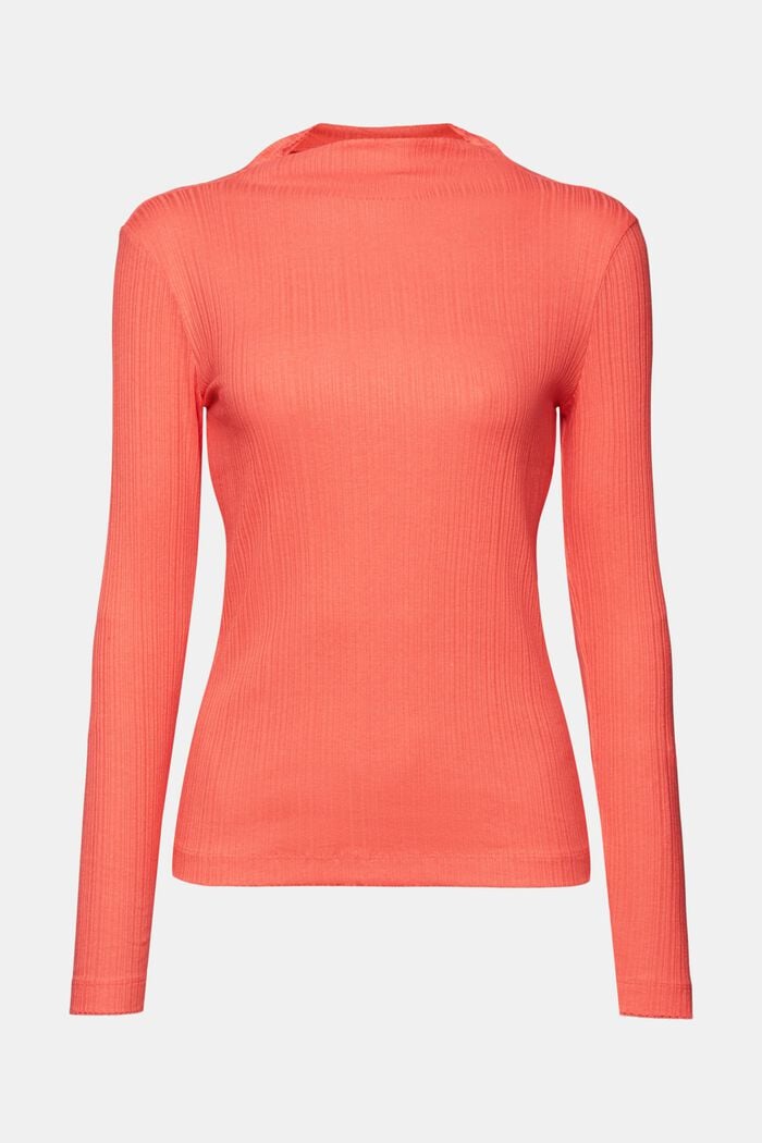 Ribbed long sleeve top, CORAL RED, detail image number 6