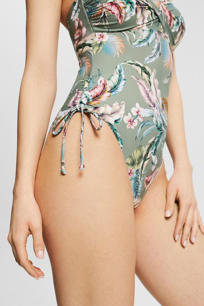 Recycled: bandeau swimsuit with a print, LIGHT KHAKI, detail image number 0