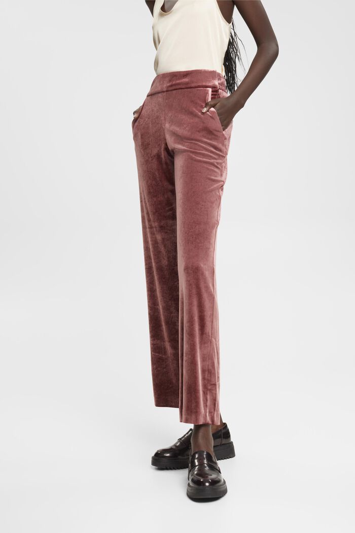 Wide leg velvet trousers, BORDEAUX RED, detail image number 0
