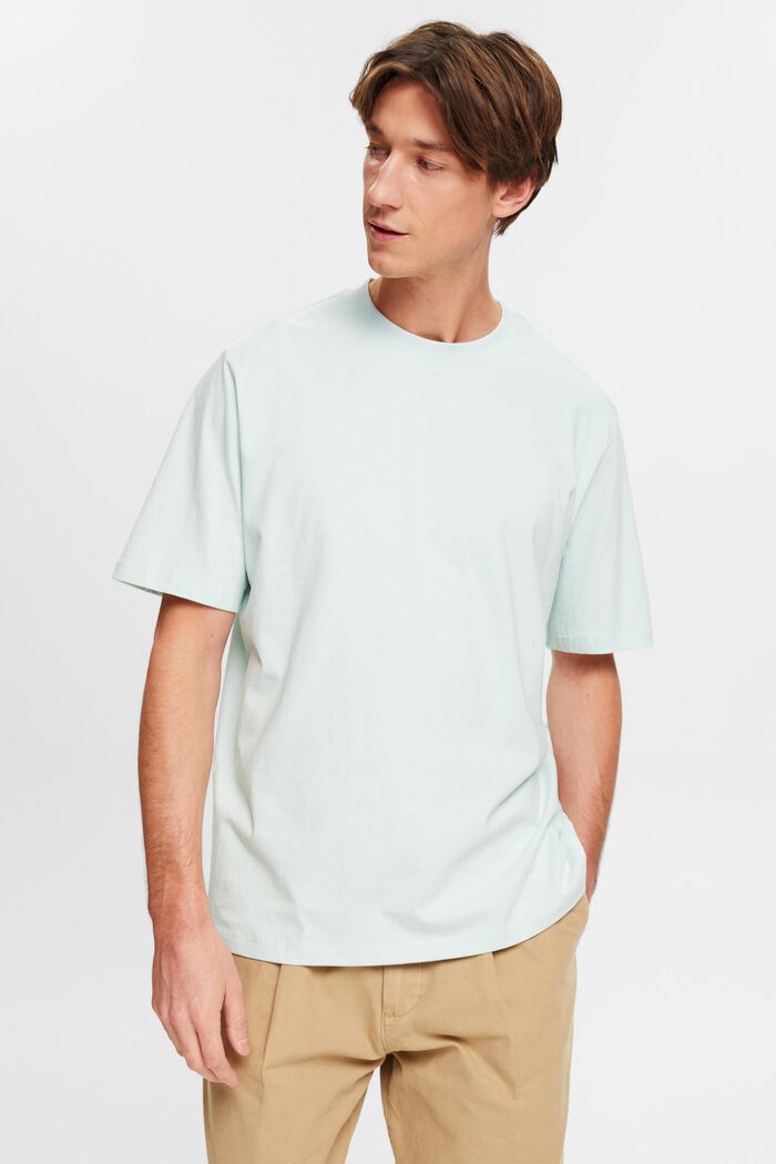 Cotton crewneck T-shirt, LIGHT AQUA GREEN, detail image number 0