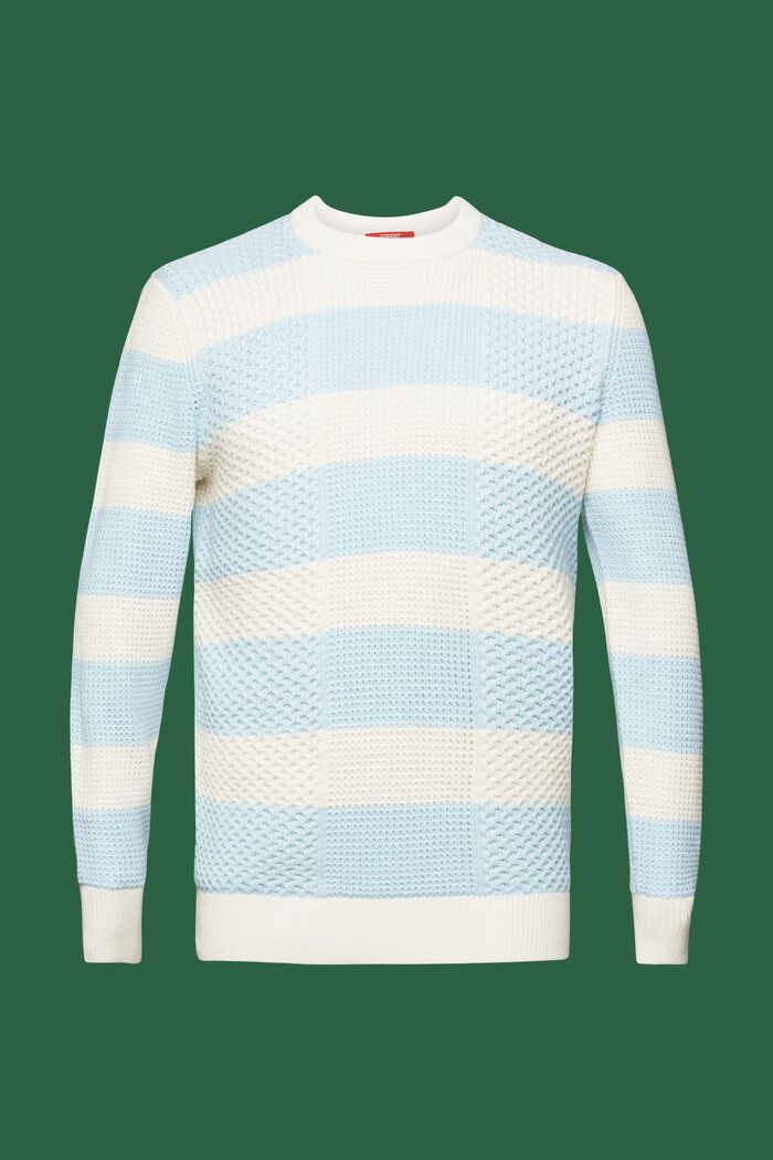 Striped Cable Knit Cotton Sweater, PASTEL BLUE, detail image number 6