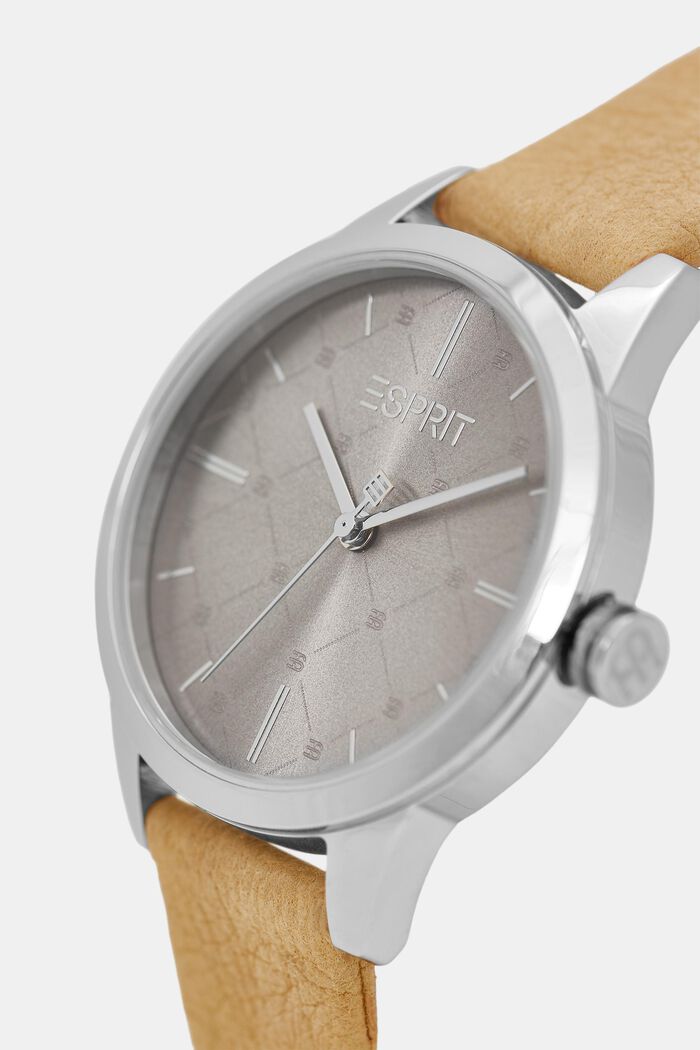 Vegan: stainless-steel watch with a patterned bezel, BROWN, detail image number 1