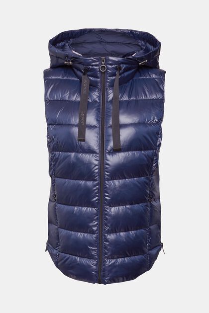 Quilted body warmer with detachable hood, NAVY, overview