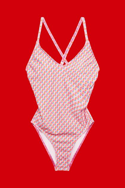 Padded swimsuit with geometric pattern