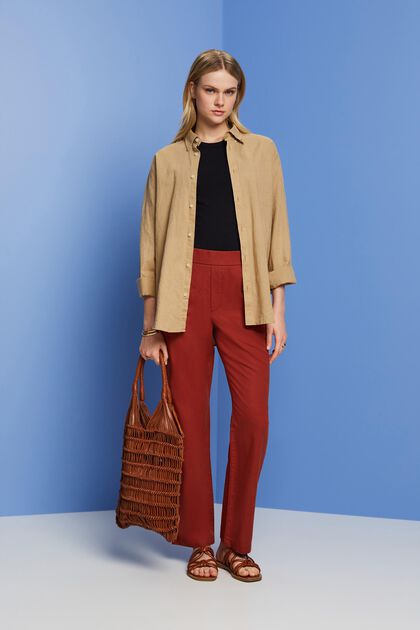 Pull-on trousers, linen blend