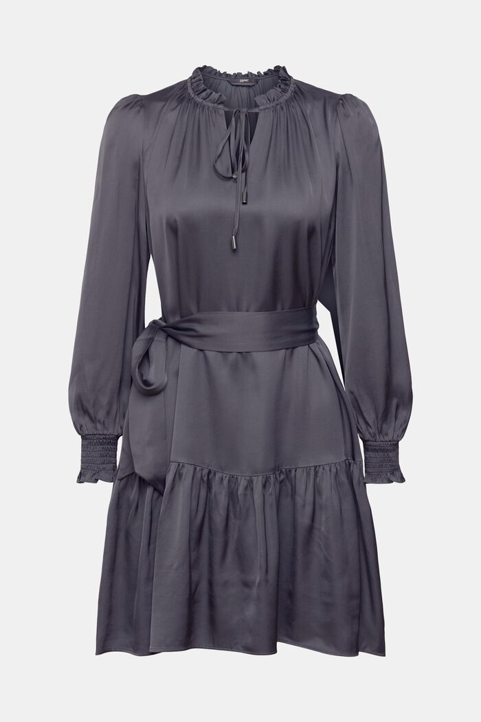 Satin ruffle collar dress, LENZING™ ECOVERO™, ANTHRACITE, detail image number 2