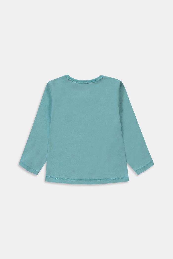 Printed long sleeve top, organic cotton, TEAL BLUE, detail image number 1