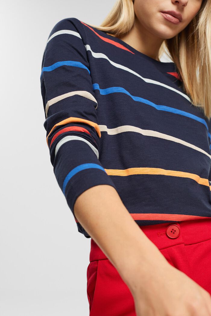 Striped long-sleeved top, NAVY, detail image number 2