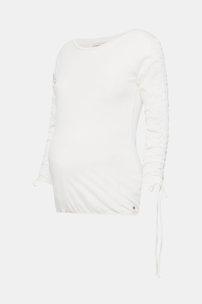 Long sleeve stretch top with gathered sleeves, OFF WHITE, detail image number 0