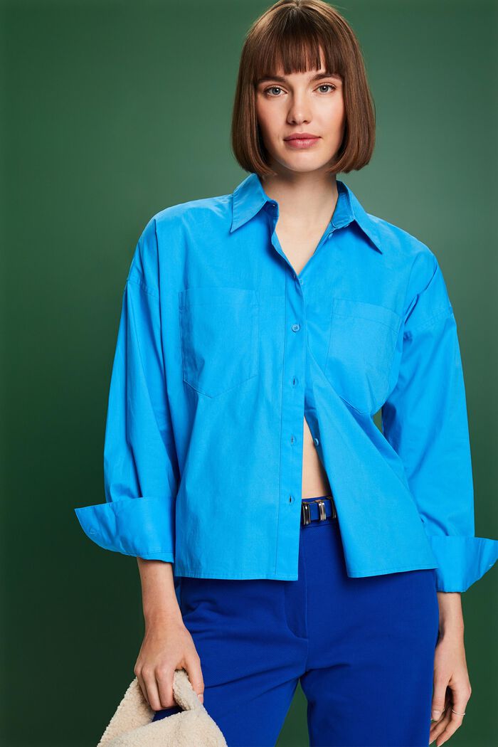 Cotton-Poplin Button-Up Shirt, BLUE, detail image number 0